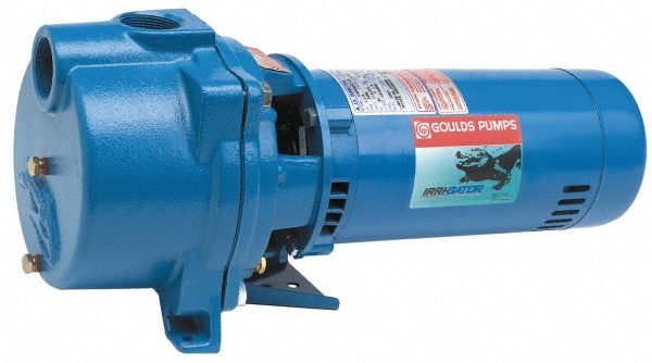 Self-Priming Centrifugal Pump: 10.8 & 21.6A, 1 Phase, 1-1/2 hp - 1-1/2" Inlet, 64 GPM, ODP Motor, Cast Iron Housing, Noryl Impeller, Carbon-Ceramic Seal