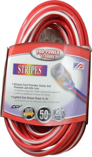 Southwire 2548SW0041 50, 12/3 Gauge/Conductors, Red/White Outdoor Extension Cord 