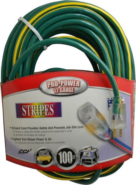 Southwire 2549SW0052 100, 12/3 Gauge/Conductors, Green/Yellow Outdoor Extension Cord 