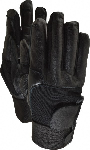 Ability One | SKILCRAFT Work Gloves: Size Large, Not Lined, Leather, Spandex & Gel Padded, Impact - Black, 12 OAL | Part #8415014988180K