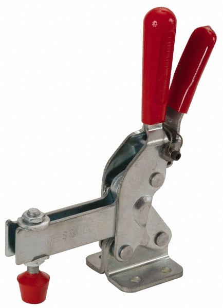 Manual Hold-Down Toggle Clamp: Vertical, 1000.00 lb Capacity, U-Bar, Flanged Base - 64 deg Handle Movement, 76 deg Bar Opening, Carbon Steel