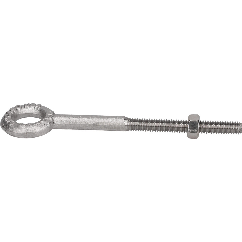 Fixed Lifting Eye Bolt: Without Shoulder, 800 lb Capacity, 5/16″ Thread, Grade 316 Stainless Steel - Partially Threaded, 4-1/4" Shank, 2-1/2" Thread Length