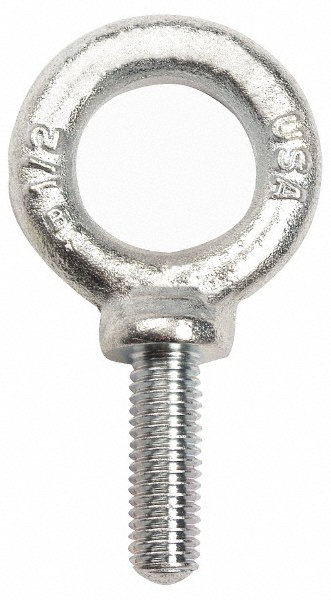 Fixed Lifting Eye Bolt: With Shoulder, 500 lb Capacity, 1/4-20 Thread, Grade C-1035 Steel - Fully Threaded, 2" Shank, 2" Thread Length