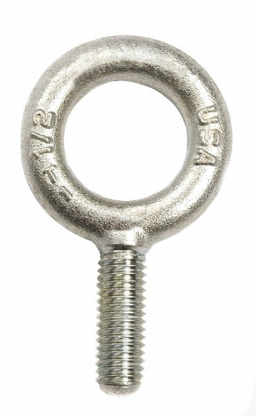 Fixed Lifting Eye Bolt: Without Shoulder, 500 lb Capacity, 1/4-20 Thread, Grade 316 Stainless Steel - Fully Threaded, 3" Shank, 3" Thread Length