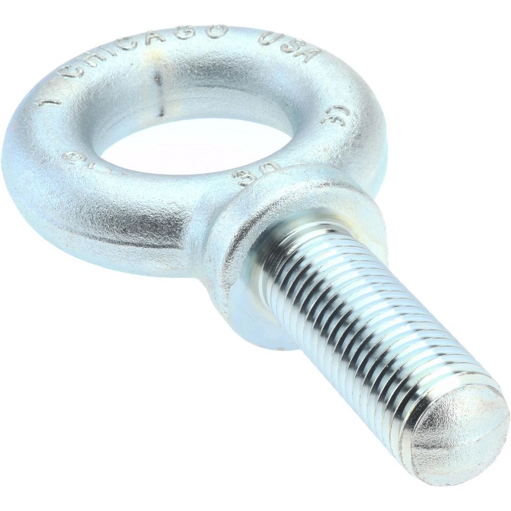 Fixed Lifting Eye Bolt: With Shoulder, 9,000 lb Capacity, 1-8 Thread, Grade C-1035 Forged Steel - Fully Threaded, 2-1/2" Shank, 2-1/2" Thread Length