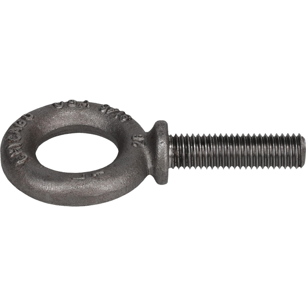 Gibraltar Fixed Lifting Eye Bolt: w/ Shoulder, 3,200 lb Capacity, 9/16-12 Thread, Grade C1035 Forged Steel - Fully Threaded, 2″ Shank, 2″