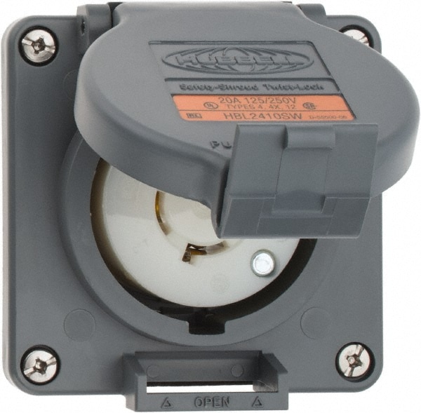 Hubbell Wiring Device-Kellems HBL2410SW 125/250 VAC, 20 Amp, L14-20R NEMA, Self Grounding Receptacle Image