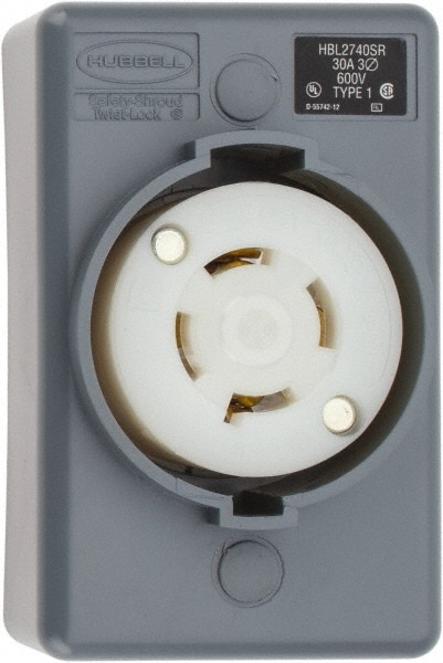 Hubbell Wiring Device-Kellems HBL2740SR 600 VAC, 30 Amp, L17-30R NEMA, Self Grounding Receptacle Image