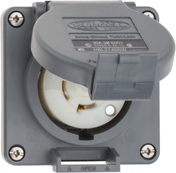 Hubbell Wiring Device-Kellems HBL2740SW 600 VAC, 30 Amp, L17-30R NEMA, Self Grounding Receptacle Image