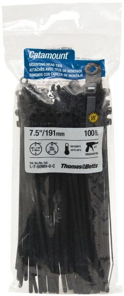 Thomas & Betts L-7-50MH-0-C Cable Tie: 7.5" Long, Black, Nylon, Mountable 