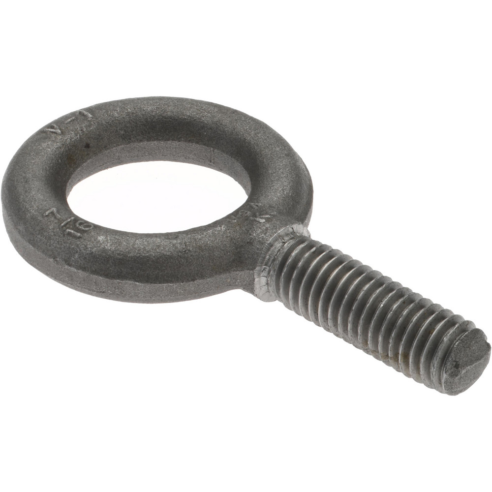 Fixed Lifting Eye Bolt: Without Shoulder, 1,800 lb Capacity, 7/16-14 Thread, Grade 1030 Steel