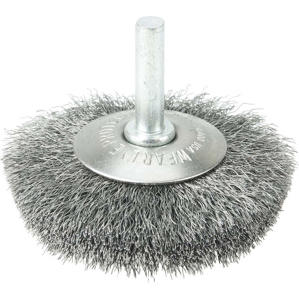 Weiler Wheel Brush: 2-1/2" Wheel Dia, 7/16" Face Width, 0.0060" Wire Dia, Crimped - Steel | Part #17909