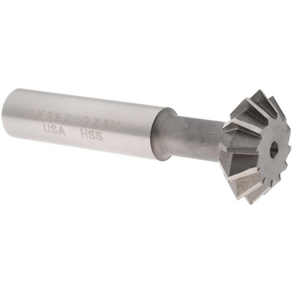 Double Angle Milling Cutter: 90 °, 1" Cut Dia, 3/8" Cut Width, 1/2" Shank Dia, High Speed Steel