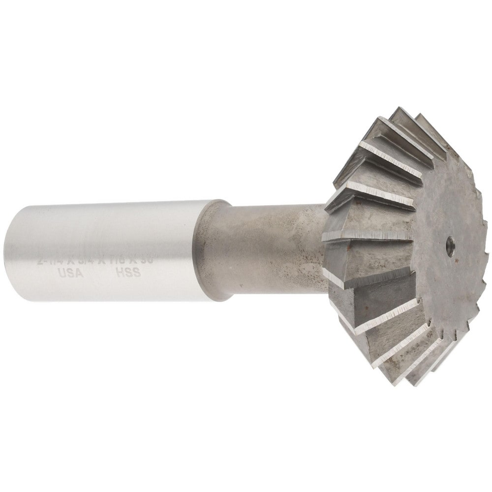 Double Angle Milling Cutter: 90 °, 2-1/4" Cut Dia, 3/4" Cut Width, 7/8" Shank Dia, High Speed Steel