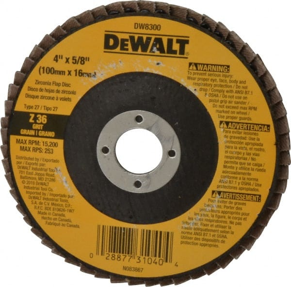 DEWALT DW8303 4-Inch by 5/8-Inch 80 Grit Zirconia Angle Grinder Flap Disc 