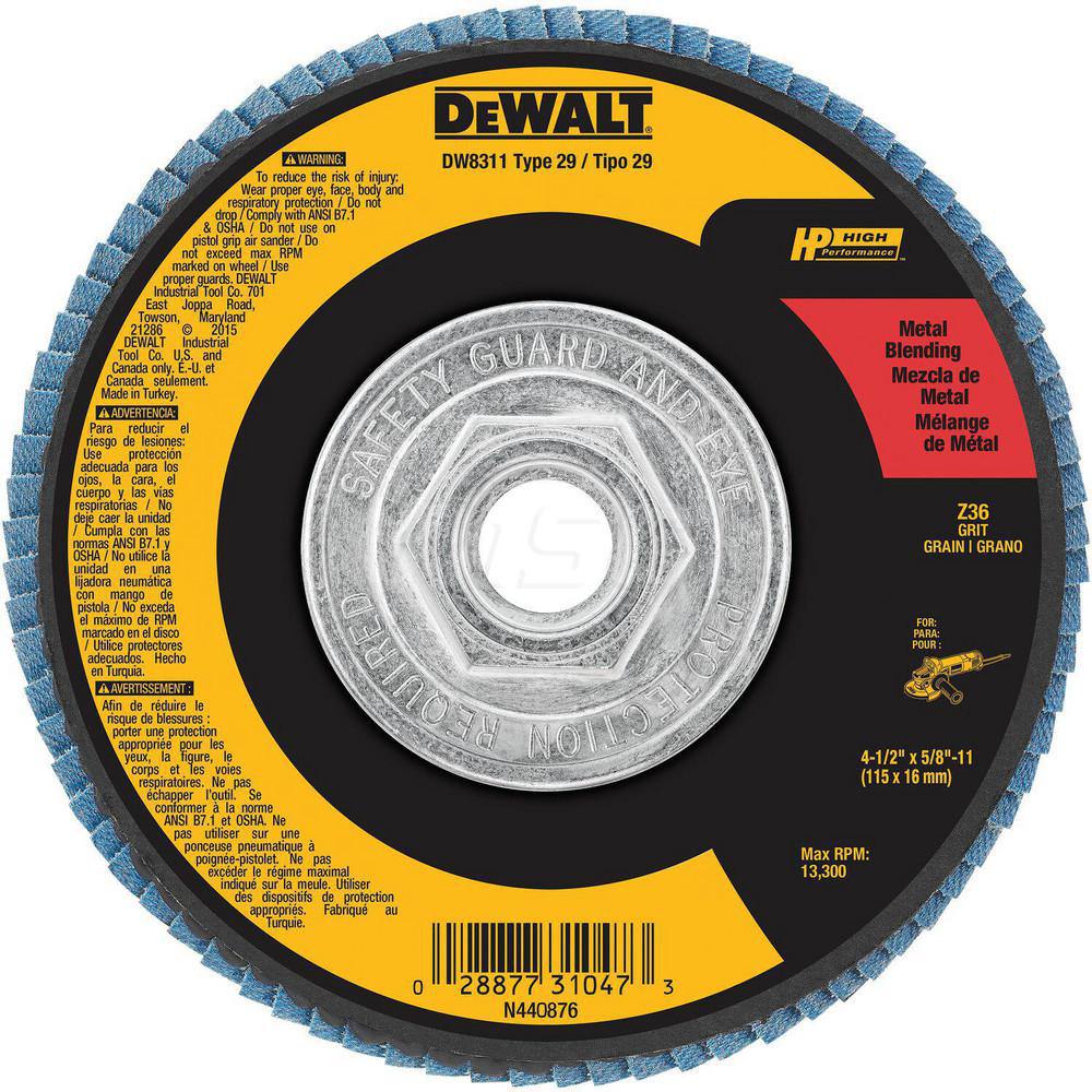 DeWALT Flap Disc 41/2" Dia, 36 Grit, Zirconia Alumina, Type 29 MSC Industrial Supply Co.
