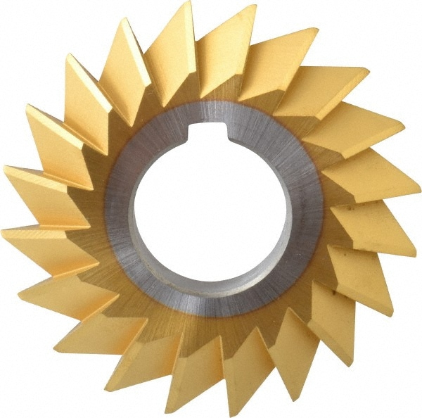 Made in USA DA27500-60-TIN Double Angle Milling Cutter: 60 °, 2-3/4" Cut Dia, 1/2" Cut Width, 1" Arbor Hole, High Speed Steel Image