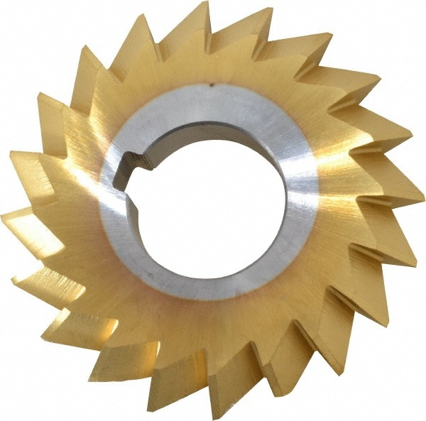 Made in USA DA27500-90-TIN Double Angle Milling Cutter: 90 °, 2-3/4" Cut Dia, 1/2" Cut Width, 1" Arbor Hole, High Speed Steel Image