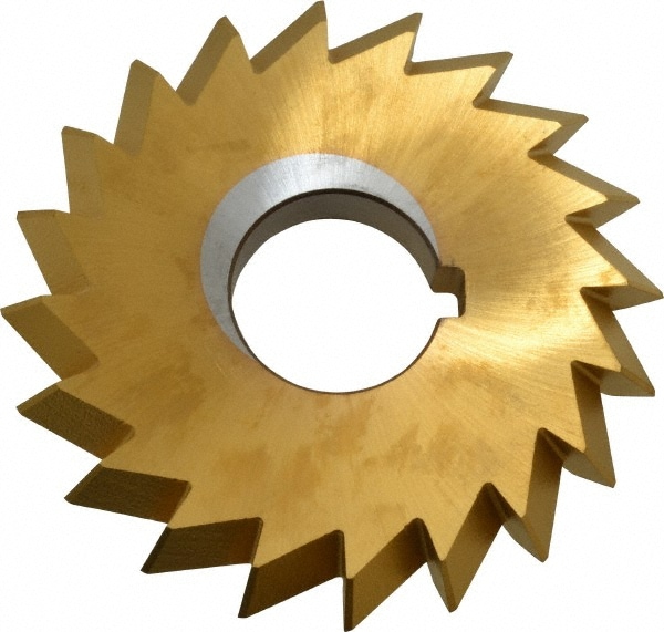 Made in USA DA4500-90-TIN Double Angle Milling Cutter: 90 °, 4" Cut Dia, 1/2" Cut Width, 1-1/4" Arbor Hole, High Speed Steel Image