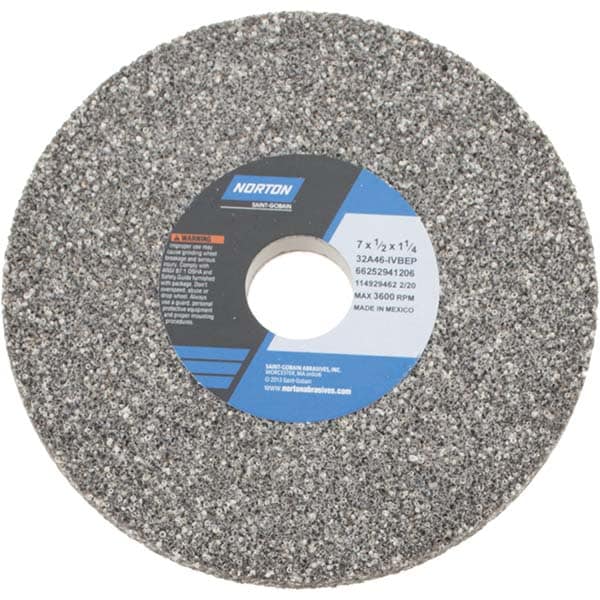 Norton 66252941206 Surface Grinding Wheel: 7" Dia, 1/2" Thick, 1-1/4" Hole, 46 Grit, I Hardness Image