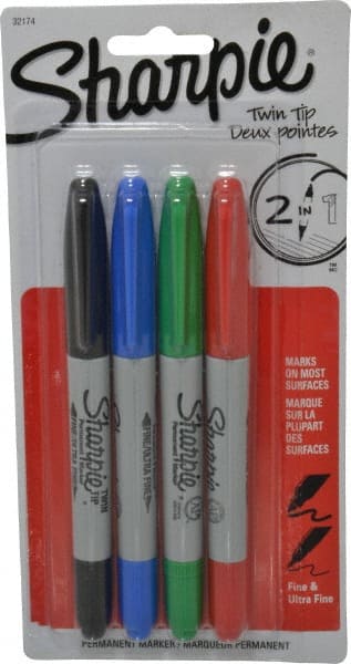 Wet Surface Pen Marker: Black, Red, Blue & Green, Twin Tip Fine & Ultra Fine Point