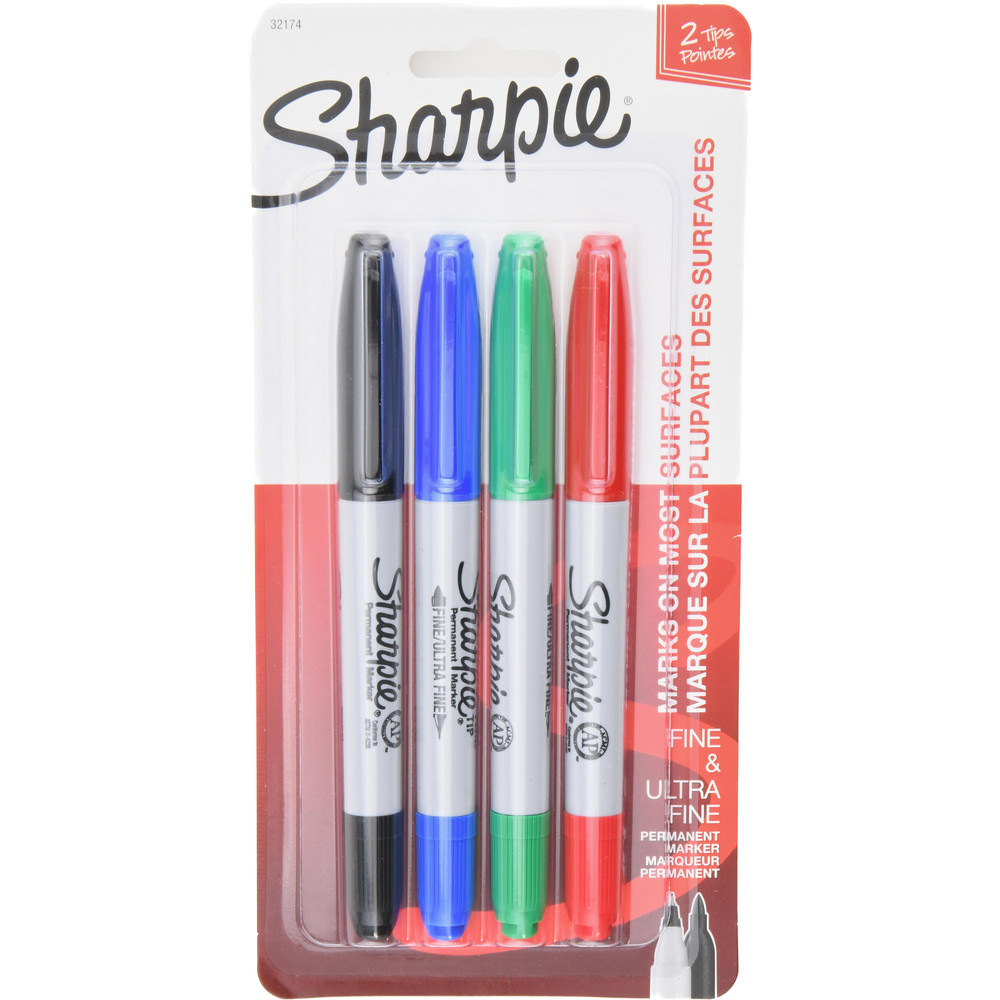Wet Surface Pen Marker: Black, Red, Blue & Green, AP Non-Toxic, Twin Tip Fine & Ultra Fine Point