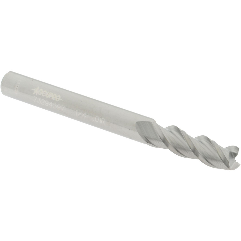12179335 Corner Radius End Mill: 1/4" Dia, 3/4" LOC, 0.01" Radius, 3 Flutes, Solid Carbide  