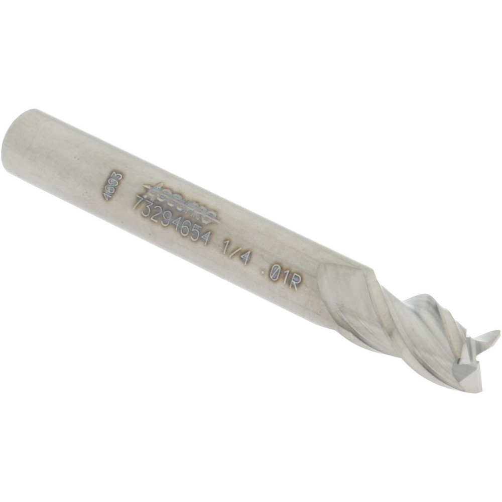 12179349 Corner Radius End Mill: 1/4" Dia, 3/8" LOC, 0.01" Radius, 3 Flutes, Solid Carbide  