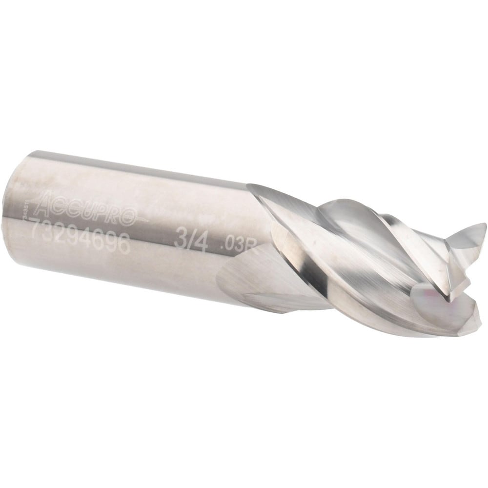 Accupro 12179357 Corner Radius End Mill: 3/4" Dia, 1" LOC, 0.03" Radius, 3 Flutes, Solid Carbide Image