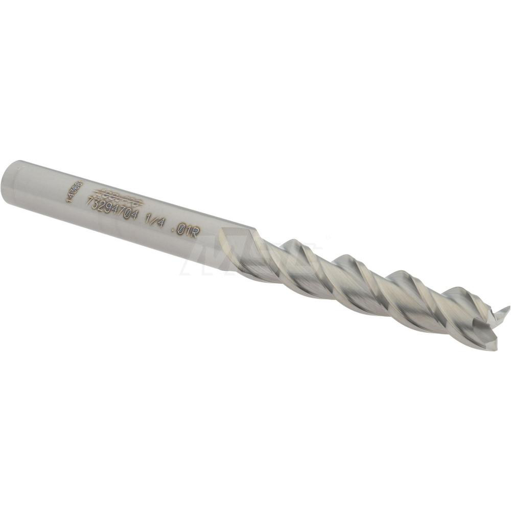 12179361 Corner Radius End Mill: 1/4" Dia, 1-1/4" LOC, 0.01" Radius, 3 Flutes, Solid Carbide  