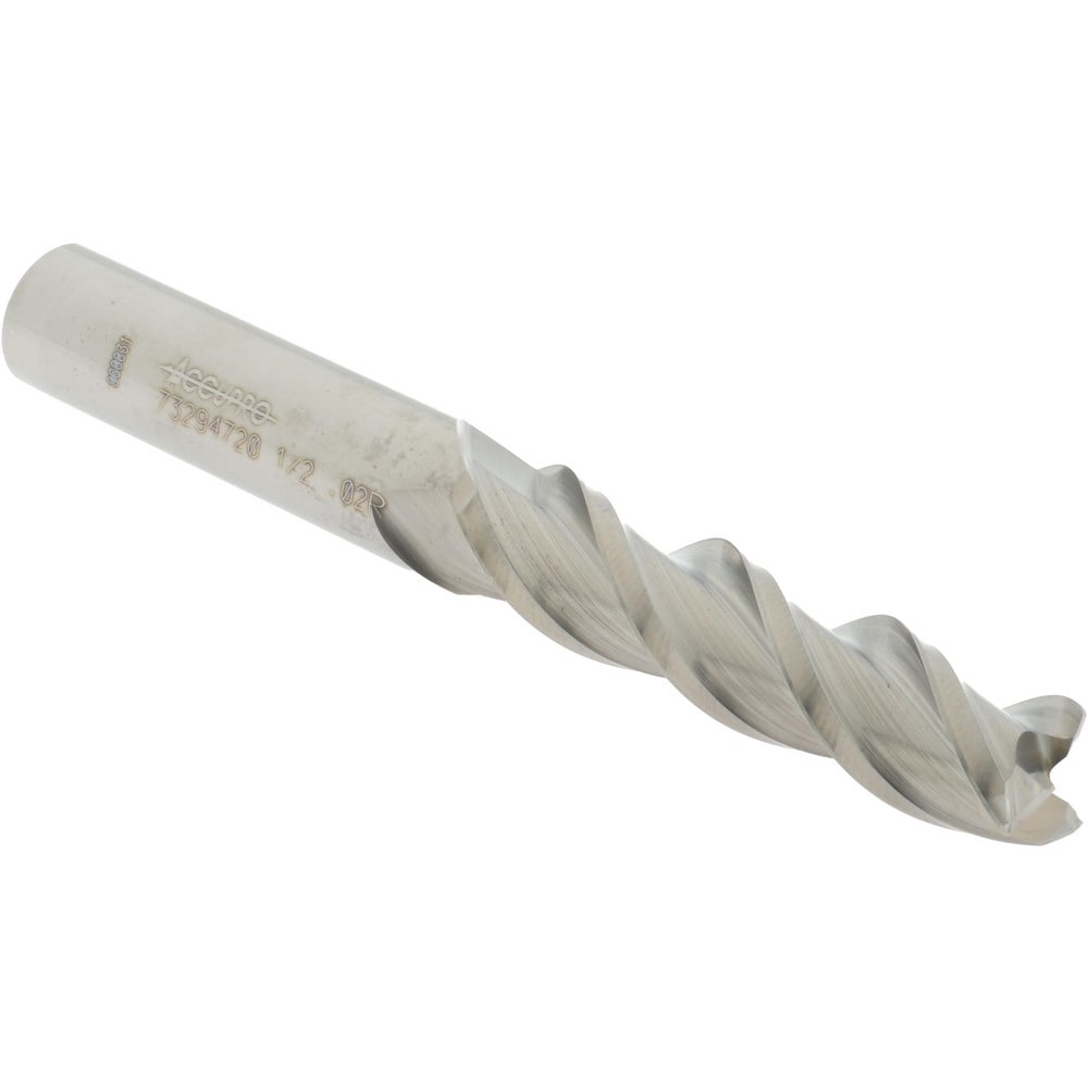 Accupro 12179369 Corner Radius End Mill: 1/2" Dia, 2" LOC, 0.02" Radius, 3 Flutes, Solid Carbide 