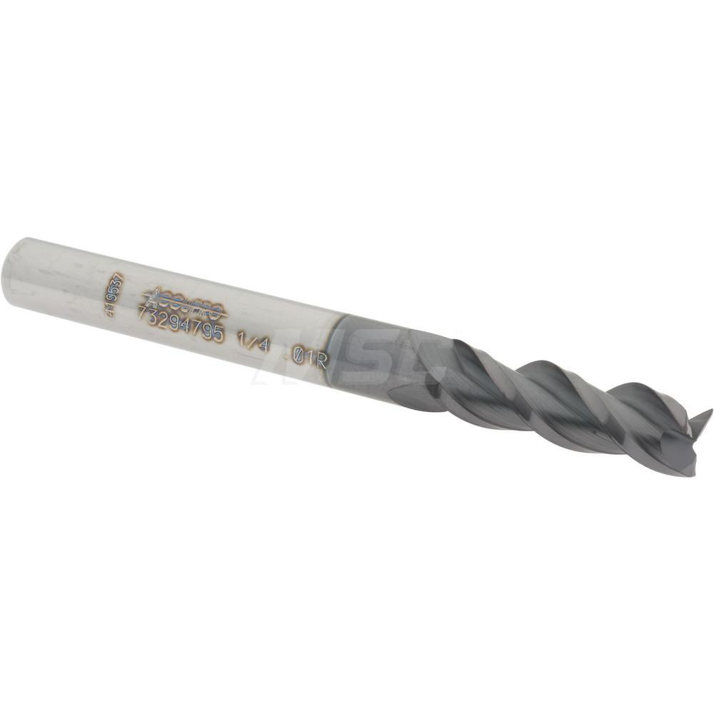 12179336 Corner Radius End Mill: 1/4" Dia, 3/4" LOC, 0.01" Radius, 3 Flutes, Solid Carbide  