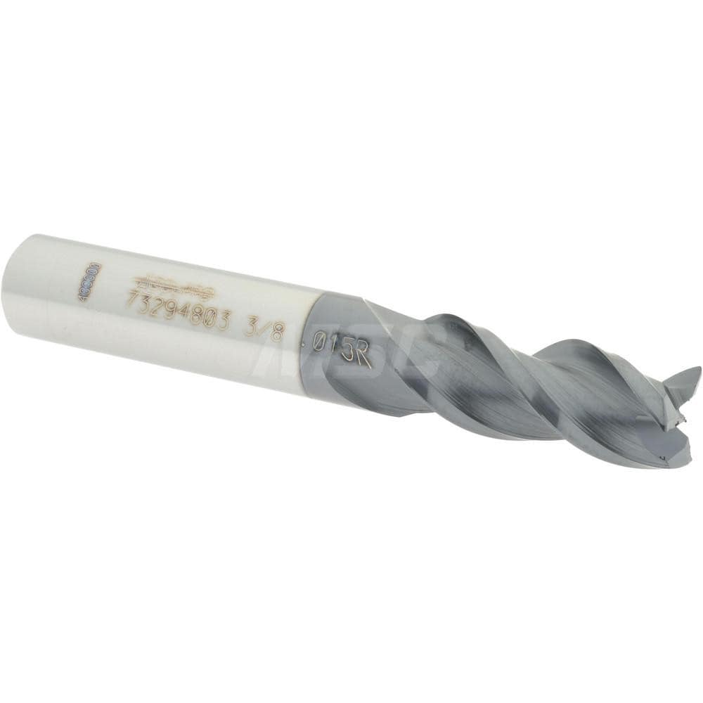 Accupro 12179338 Corner Radius End Mill: 3/8" Dia, 7/8" LOC, 0.015" Radius, 3 Flutes, Solid Carbide 