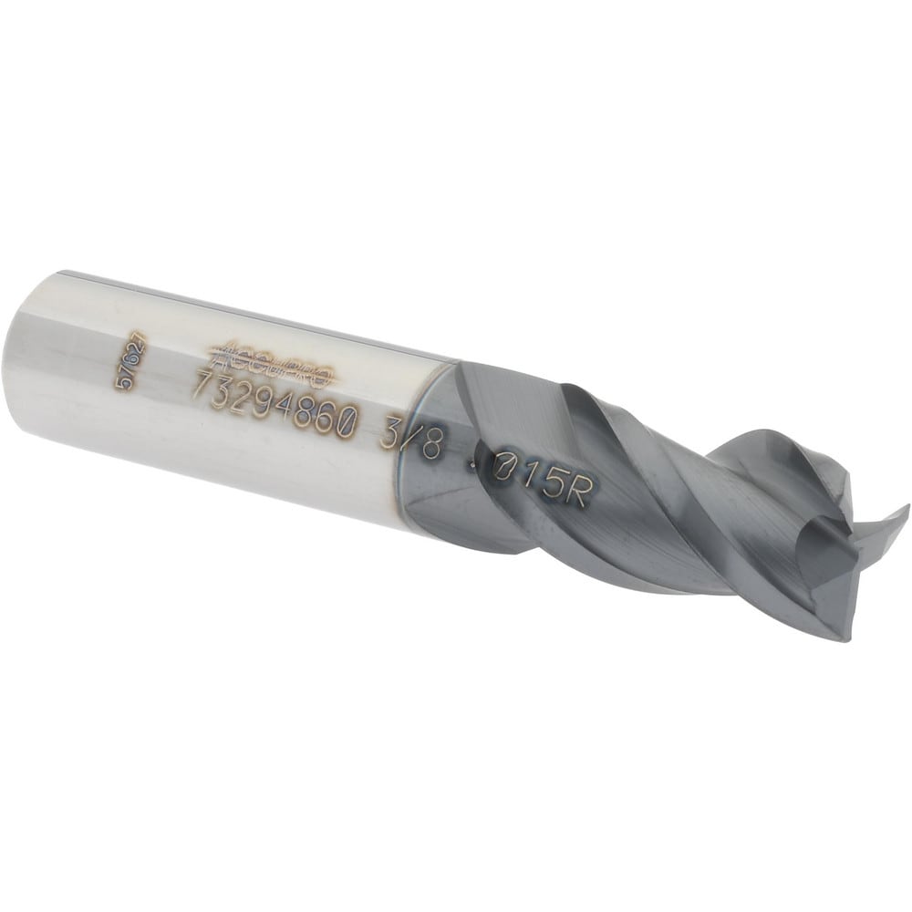 Accupro 12179352 Corner Radius End Mill: 3/8" Dia, 5/8" LOC, 0.015" Radius, 3 Flutes, Solid Carbide 