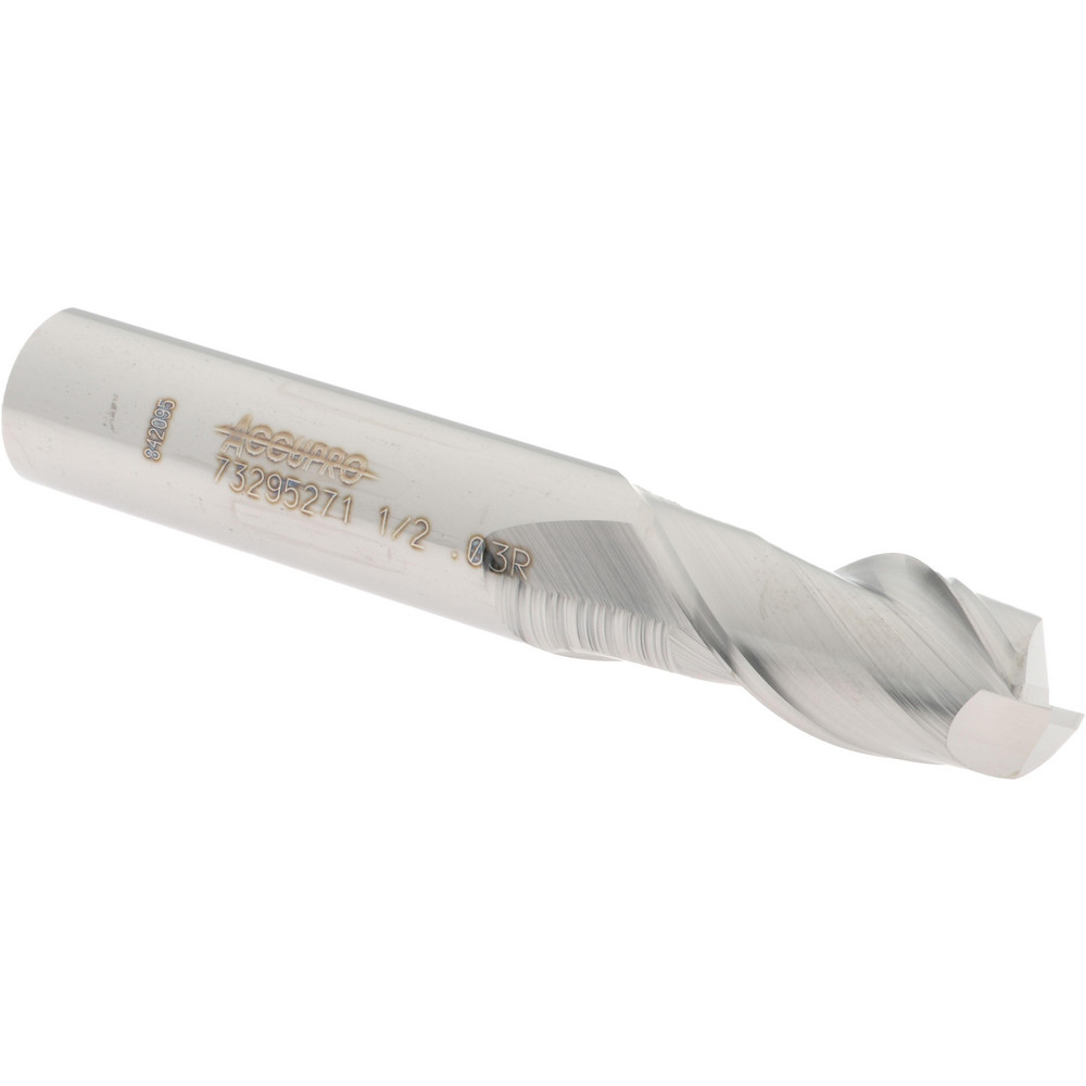 12181466 Corner Radius End Mill: 1/2" Dia, 1" LOC, 0.03" Radius, 2 Flutes, Solid Carbide  