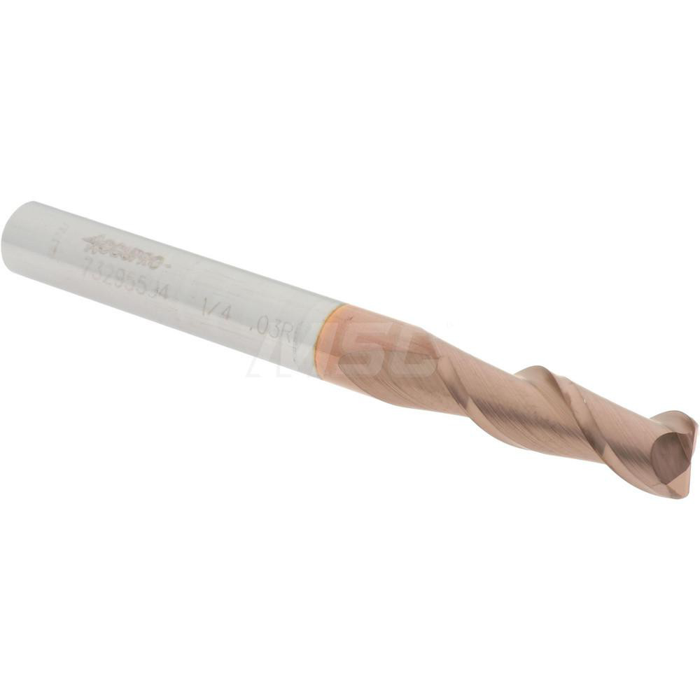12181341 Corner Radius End Mill: 1/4" Dia, 3/4" LOC, 0.03" Radius, 2 Flutes, Solid Carbide  