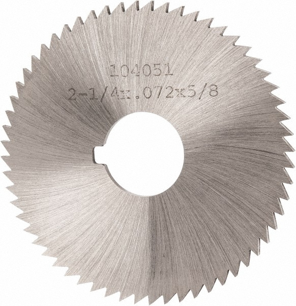 Slitting & Slotting Saw: 2-1/4" Dia, 0.072" Thick, 60 Teeth, High Speed Steel