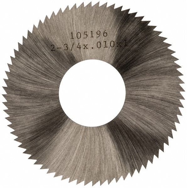 Slitting & Slotting Saw: 2-3/4" Dia, 0.01" Thick, 1" Arbor Hole, 72 Teeth, High Speed Steel