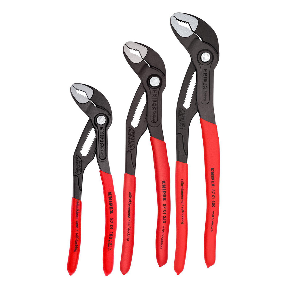 Plier Set: 3 Pc, Pipe Wrench & Water Pump Pliers - Comes in Plastic Deep-Drawn Packaging, Plastic Handle