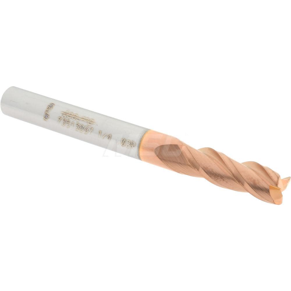 Accupro 12179667 Corner Radius End Mill: 1/4" Dia, 3/4" LOC, 0.02" Radius, 3 Flutes, Solid Carbide 