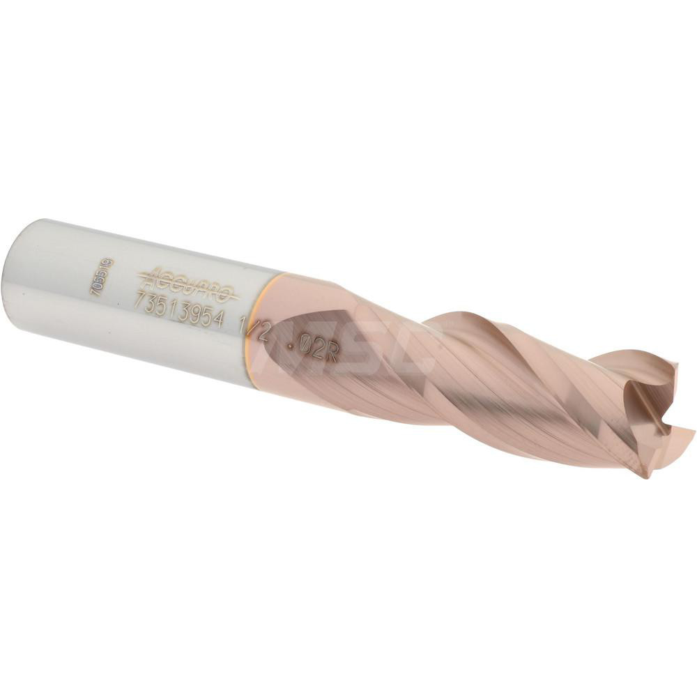12179683 Corner Radius End Mill: 1/2" Dia, 1-1/4" LOC, 0.02" Radius, 3 Flutes, Solid Carbide  