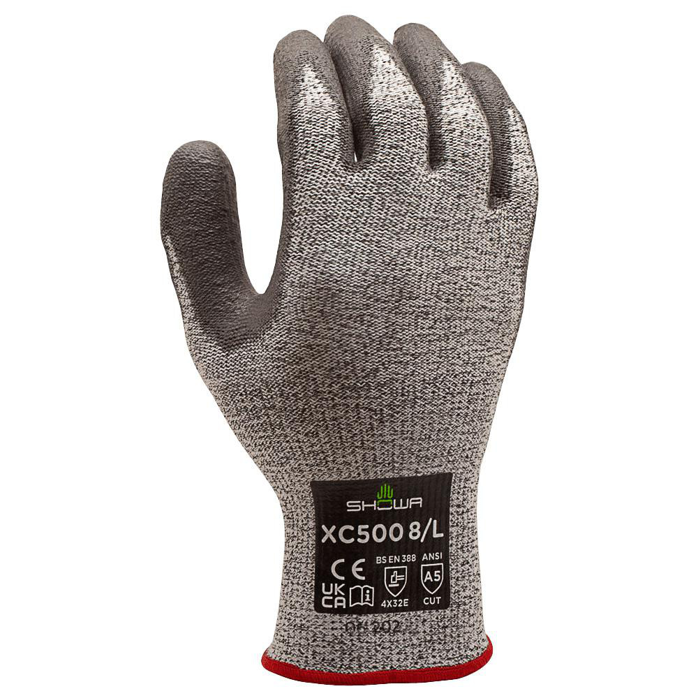 SHOWA® Cut & Abrasion-Resistant Gloves: XC500, Cut A5, Abrasion 5, 13 ga, Size Small, 8-1/2" Long - HPPE & Stainless Steel, Polyurethane-Coated