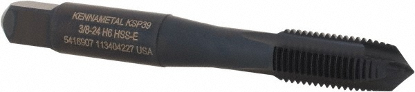 Kennametal 5416907 Spiral Point Tap: 3/8-24, 3 Flutes, Plug, Vanadium High Speed Steel, Oxide Finish Image