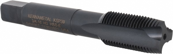 Kennametal 5416957 Spiral Point Tap: 3/4-16, 3 Flutes, Plug, 3B, Vanadium High Speed Steel, Oxide Finish Image