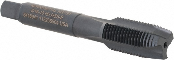 Kennametal 5416941 Spiral Point Tap: 9/16-18, 3 Flutes, Plug, Vanadium High Speed Steel, Oxide Finish Image