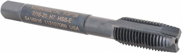 Kennametal 5416916 Spiral Point Tap: 7/16-20, 3 Flutes, Plug, Vanadium High Speed Steel, Oxide Finish Image