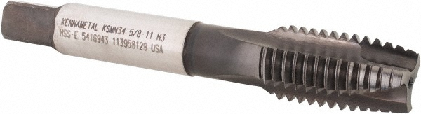 Kennametal 5416943 Spiral Point Tap: 5/8-11, 3 Flutes, Plug, 3B, Vanadium High Speed Steel, TiN/CrC/C Finish Image