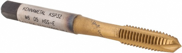 Kennametal 5431706 Spiral Point Tap: M6 x 1, 3 Flutes, Plug, 6H, Vanadium High Speed Steel, TiCN/TiN Finish Image