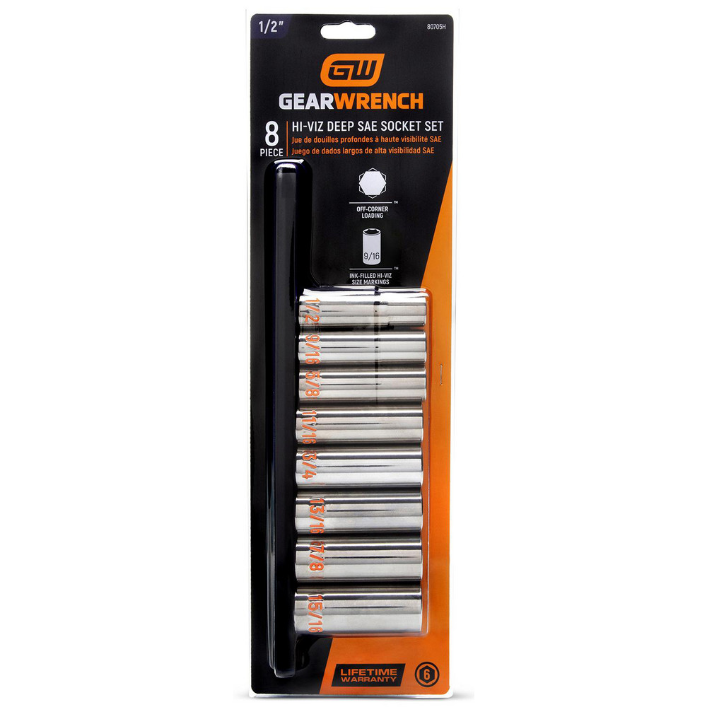 GEARWRENCH - Socket Set: Deep, 8 Pc, 1/2" Drive, 1/2" Min, 15/16" Max ...