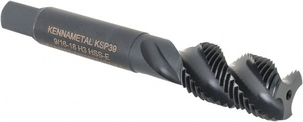 Kennametal 5443858 Spiral Flute Tap: 9/16-18, 3 Flute, Bottoming, Vanadium High Speed Steel, Oxide Finish Image